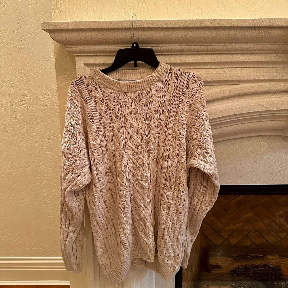 Method Vintage 100% Silk Cable Knit Fisherman Crewneck Sweater